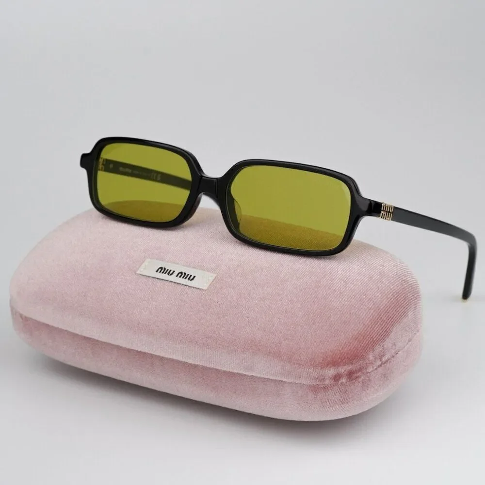 NEW Miu Miu MU11ZSF 16K07O Black Olive Green Rectangle Unisex Sunglasses